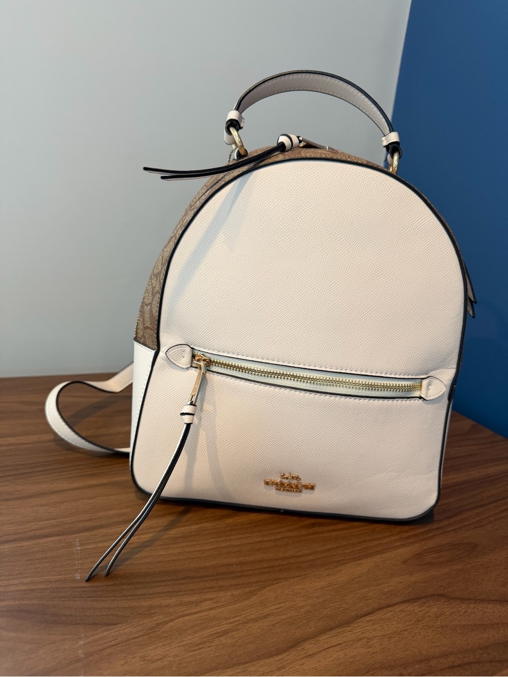 Coach Chalk Pebble Leather Mini Backpack with Signature Trim